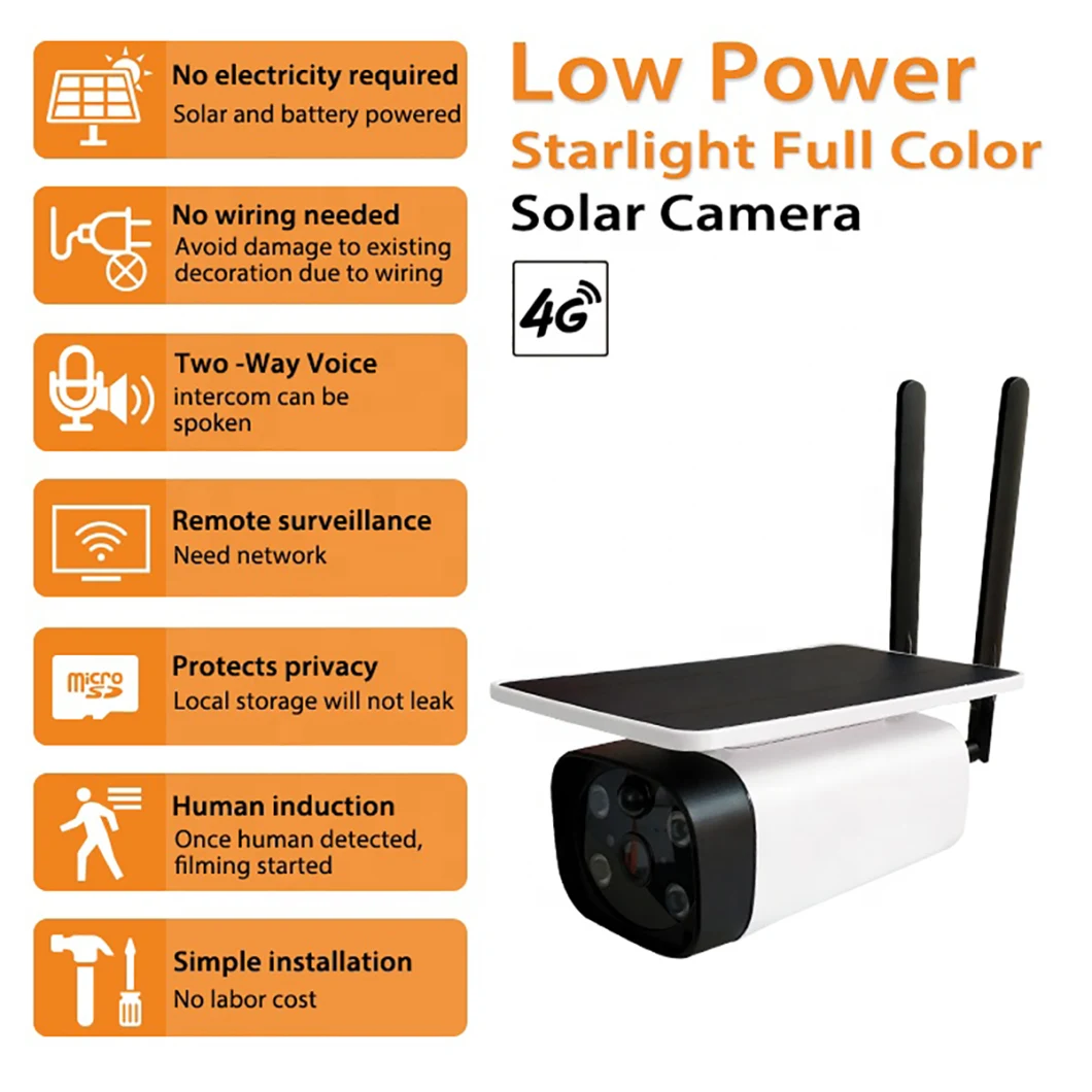 1080P Solar Powered Security 4G CCTV Solar IP Camera with SIM Card